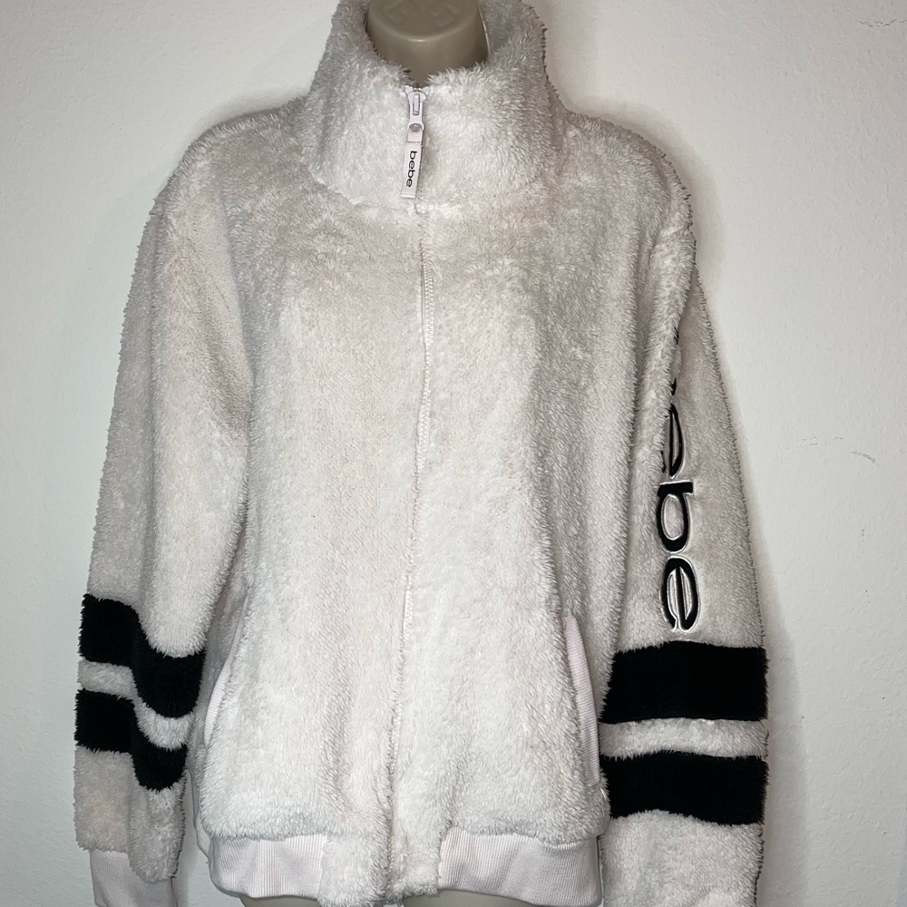 Bebe Sherpa sweater zip up Jacket size Large